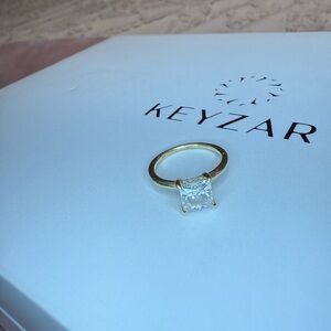 Certified Princess-Cut Moissanite Engagement Ring – 14K Yellow Gold